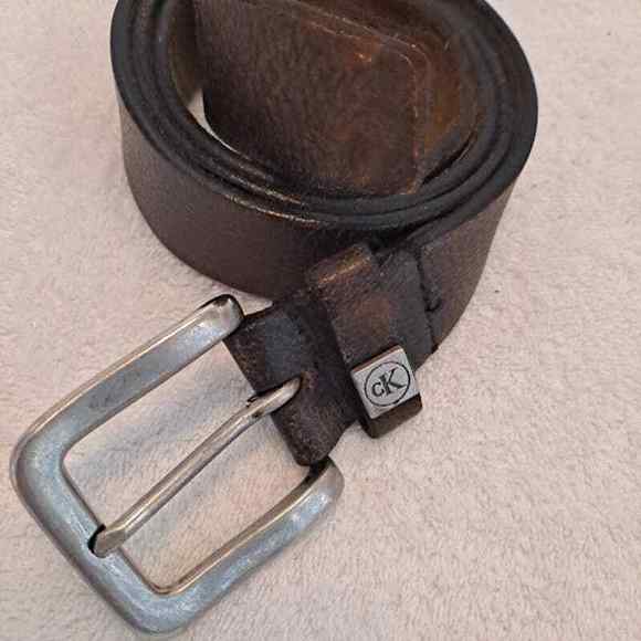 Calvin Klein Other - Vintage Belt Calvin Klein Brown Leather Brass Buckle Silvertone Logo 1.25 x 41"